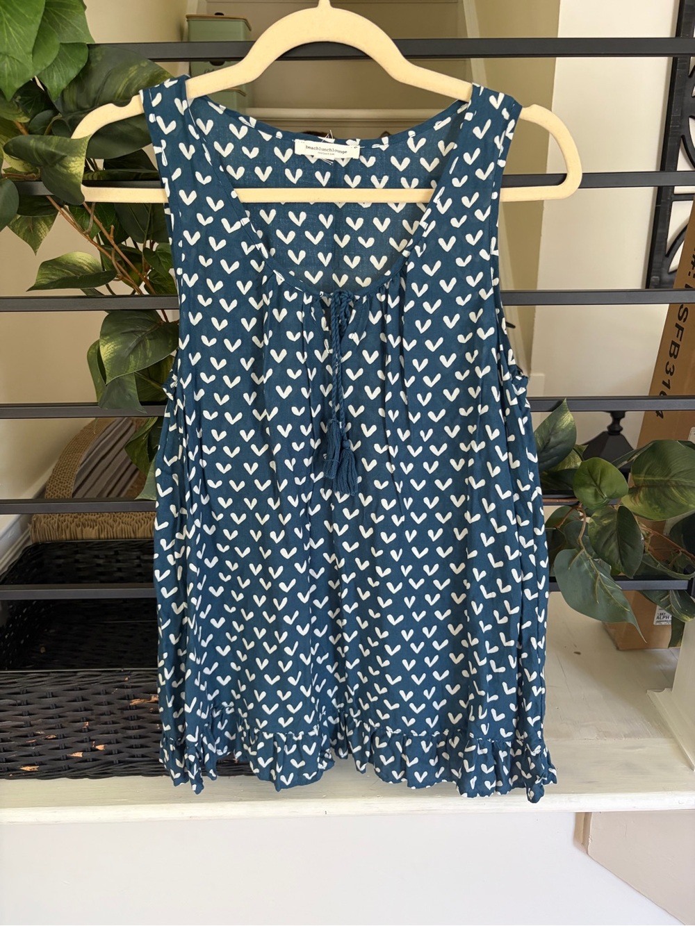 BeachLunchLounge Teal Heart Print Tassel Ruffle Dress